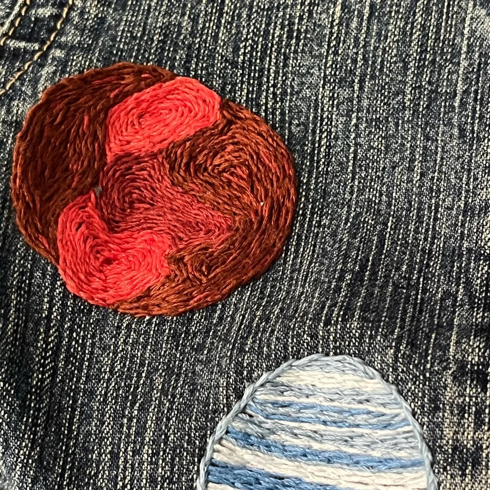 Custom Hand Embroidered Girls Denim‎ Jean Jacket w/Colorful Sun, Planets & Stars - Picture 9 of 14